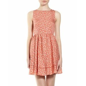 Juicy Couture Sketch Flower Coral Dress Silk Blend